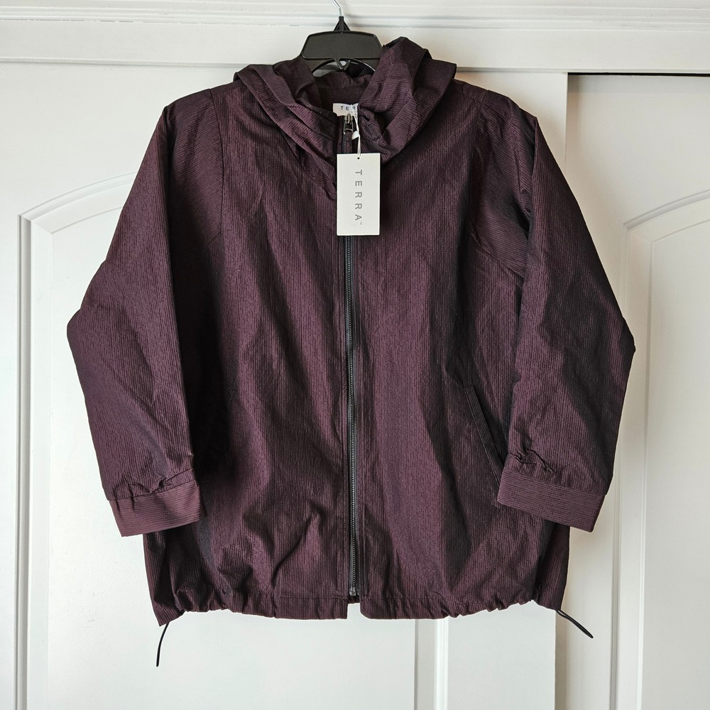 Terra‎ SJ Apparel Hooded Jacket Women M Burgundy Silk Blend Windbreaker Athletic